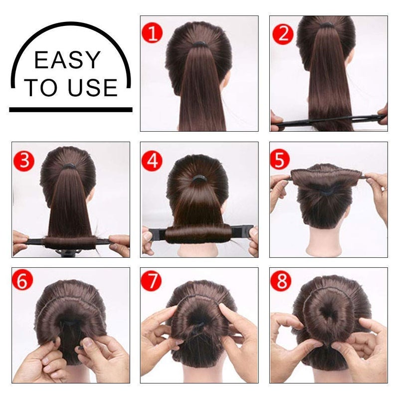 iFlyMars Hair Accessories Set: 3 Donut Bun Makers, 2 Foam Sponge Shapers, 1 French Twist Clip, 2 Snap Buns, 10 Elastics, 20 Pins (Black) - Image 5